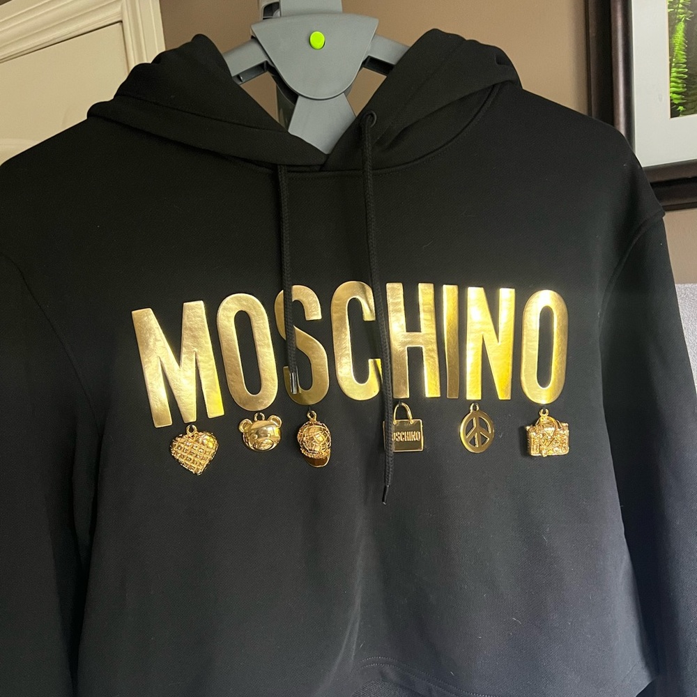 Black Moschino Charm Cropped Hoodie